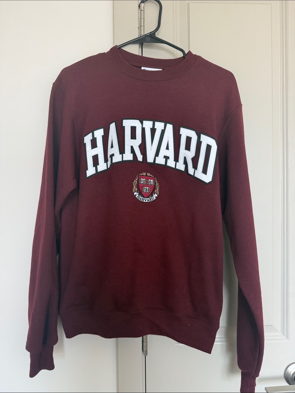 Champion Harvard Crewneck Sweatshirt in Maroon with White Lettering